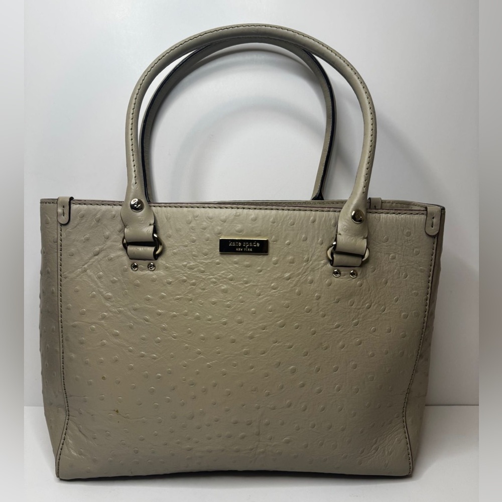 Kate Spade Light Taupe Quinn Ostrich Embossed Leather Wellesley Quinn Bag